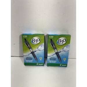 2x Pilot B2P Retractable Gel Roller Pens Fine 0.7mm Black Recycled 12 Pen/ea (24